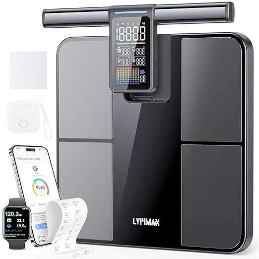 Smart Scale for Body Weight and Fat,BMI,Muscle Mass 57 Body Composition Measurement,8 Electrodes Digital Bathroom Scale,with 5.25-inch VA Color Screen on Retractable Handle,485lbs