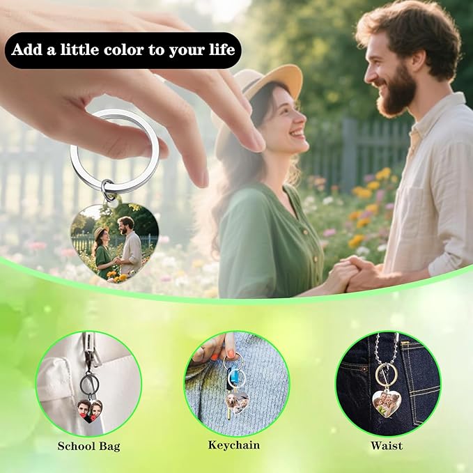 Hiyong Personalized Keychain Custom Photo Keyring Customized Gifts for Men Custom Keychain with Your Photo Logo or Text