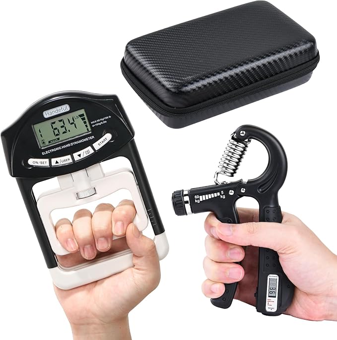 Electronic Grip Strength Tester Set With Adjustable Hand Gripper, Hand Dynamometer, Protection Case – Precision Training for Rehab, Fitness, and Home Gym