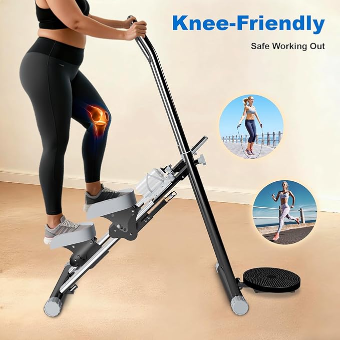 OVER SELF Stair Stepper with Handlebar for Full-Body Workout, Vertical Compact Cardio Climber Exercise Machine for Home Gym, Steppers for Exercise at Home, 350lbs Weight Capacity (Upgraded Black)