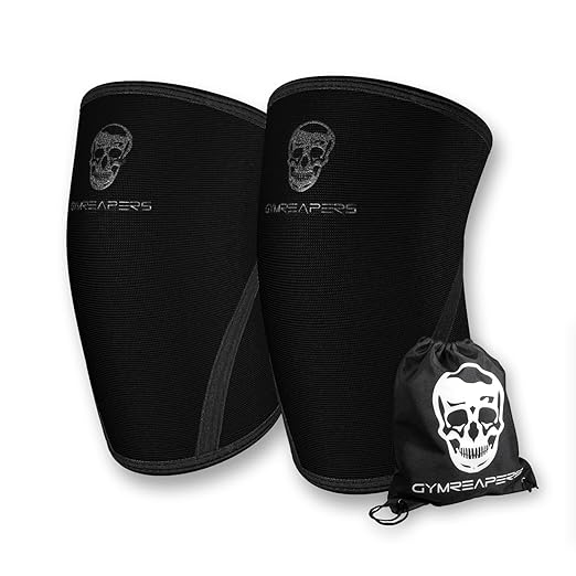 Gymreapers Knee Sleeves (1 Pair) w/Gym Bag - IPF Approved - Knee Compression Sleeve Support for Squats, Weightlifting & Powerlifting - 7MM Neoprene Sleeves - 1 Year Warranty (Black/Black, XX-Large)