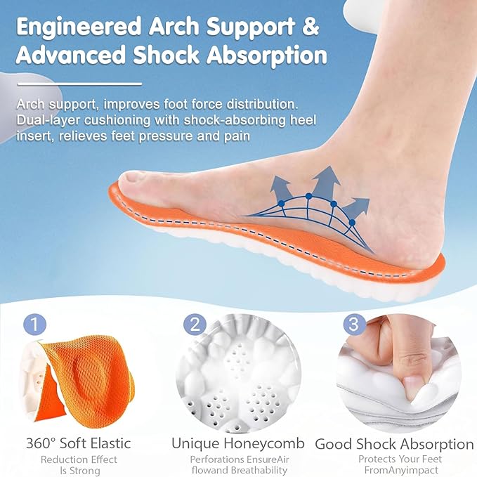 4D Cloud Insoles for Men Women, Cloud Soles Memory Foam Insoles, Massage Cushion Insoles for Foot & Joint Support, Comfort Breathable - 2 Pairs (Black, Men 6-7/ Women 7.5-8.5)
