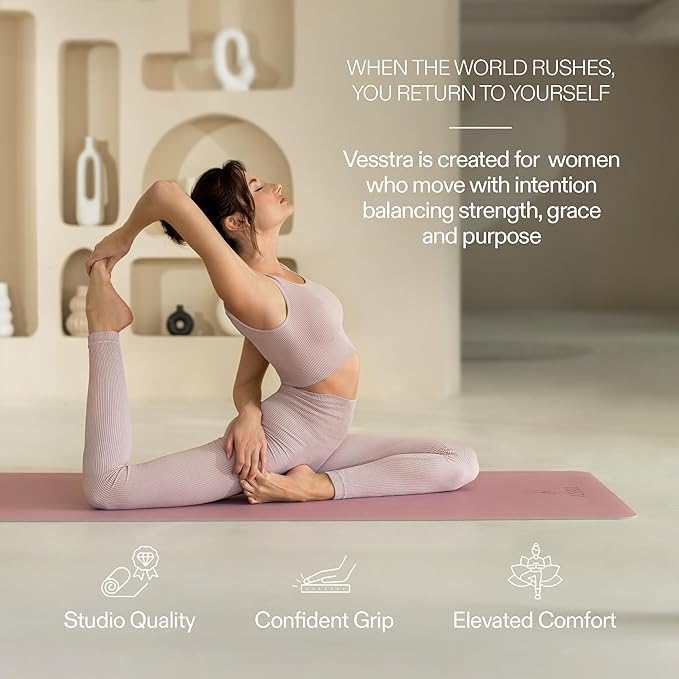 Premium Yoga Mat – Natural Rubber Non-Slip Fitness & Pilates Mat with PU Grip Surface, Carrying Strap Included, Sweat-Resistant, Durable Support, 4mm Thick, 72"x27" for Yoga, Pilates, Gym and Home Workouts