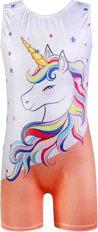 Leotards for Girls Gymnastics Toddler Dance Biketards Mermaid Unicorn Athletic Dance Wear Shiny Rainbow Blue Hotpink