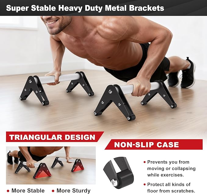 Push Up Bar - Heavy-Duty Stainless Steel Pushup Stands with Non-Slip Base, 660LB Capacity, Portable Home Gym Equipment for Strength Training & Floor Workout