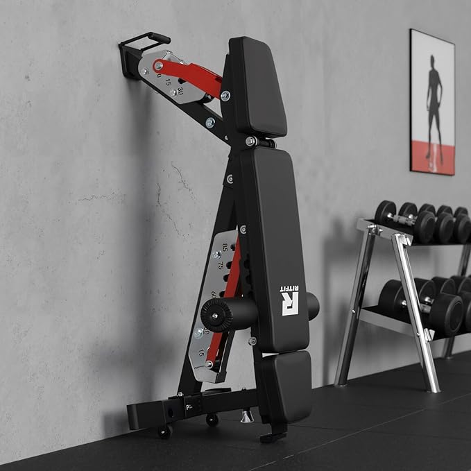 RitFit 3-Section Adjustable Weight Bench, 1600LBS Capacity Workout Bench for Home Gym, 21 Levels Incline Decline Bench Press with Thickened Padding, Foldable Exercise Equipment for Strength Training