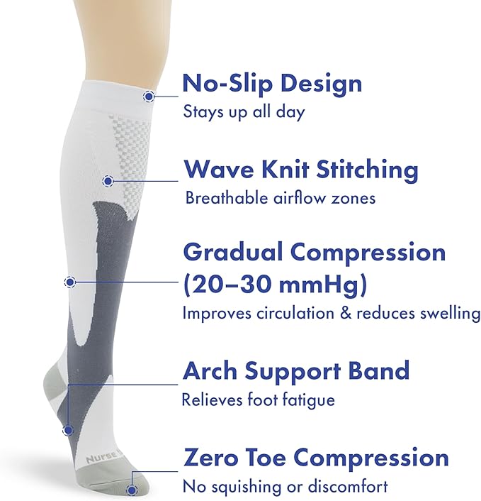 Nurse Yard Compression Socks for Nurses - Women & Men - 20-30mmHg Graduated Compression, Zero-Toe Compression, For Medical Staff, Nursing, Athletic Support Such As Running, Cycling, Hiking - 1 Pair