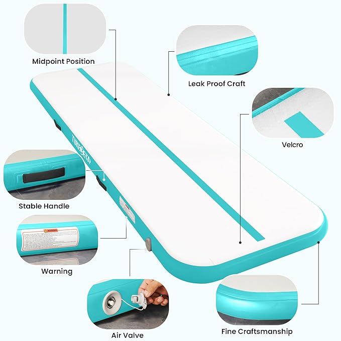 Thickness Inflatable Gymnastics Mat with Electric Pump and Storage Bag, Gymnastic Mats for Home Use Kids Adults, Air Cheer Mat for Training Yoga Cheerleading Gym Outdoor