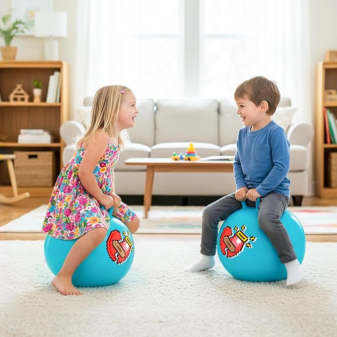 EVERICH TOY Hopper Ball for Kids, 18In Ride On Bouncy Ball with Handle, Blue Heart Girls Toys for Indoor Outdoor Active Play Toys, Best Christmas Girls Boys Gifts for 4 5 6 7 8 Yr Old