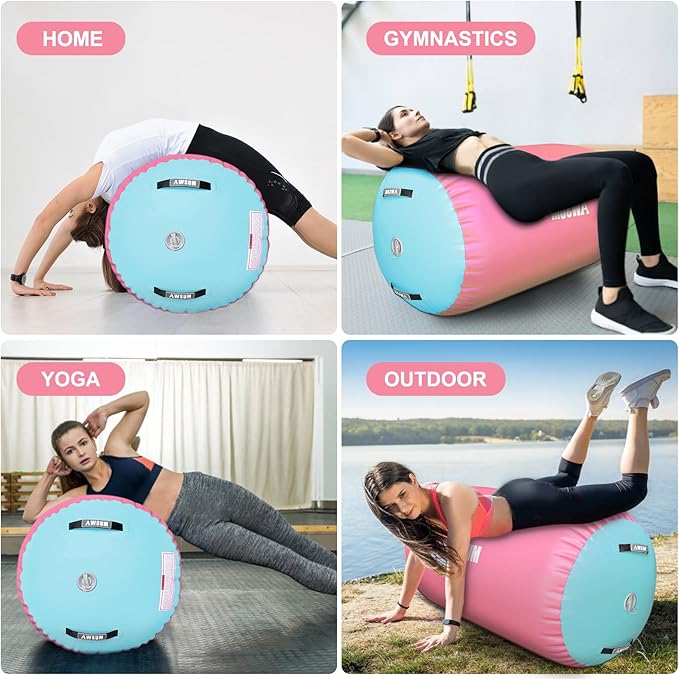 AWSUM Air Roller Gymnastics Barrel Inflatable Tumbling Mat Back Handspring Trainer for Octagon Mat Gym Home Gymnastics Equipment 1PCS，No Electric Pump