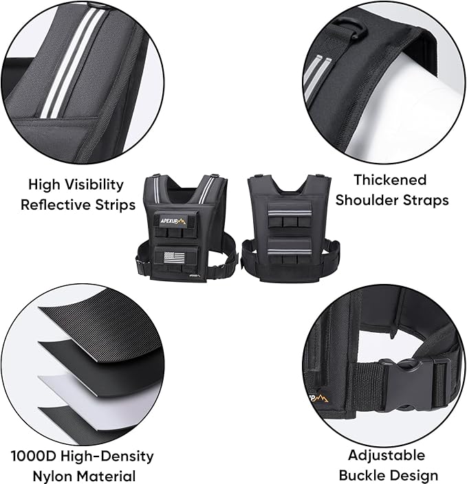 APEXUP Adjustable Weighted Vest Men 20lbs/30lbs/40lbs Weights with Reflective Stripe, Weight Vest Woman Workout Vest for Strength Training Running Walking