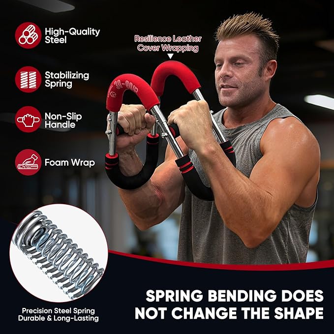 FitBeast Twister Arm Trainer, 4 Progressive Resistance Levels (30-120 lbs), 4-Spring Adjustable Arm & Chest Workout Equipment, Upper Body Strength Training Equipment for Home Gym