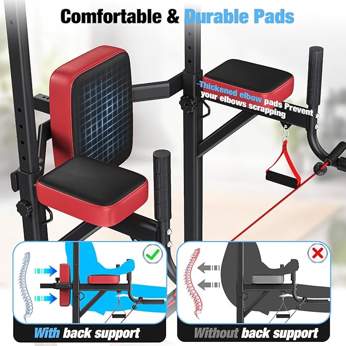 Dskeuzeew Power Tower Pull Up Bar Station for Home Gym Strength, 450LBS Pull Up Dip Station Assistive Trainer Height Adjustable with Elastic Ropes, Pull Up Bar Free Standing Heavy-Duty Fitness Equipment