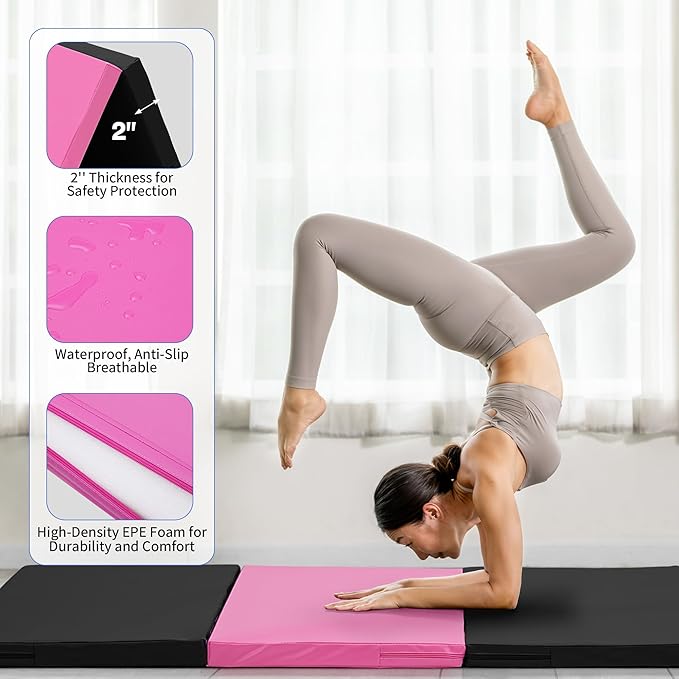 Outdoor Basic 6'x3'x2" Gymnastics Tumbling Mats Folding Panel Thick Gym Exercise Mat for Home