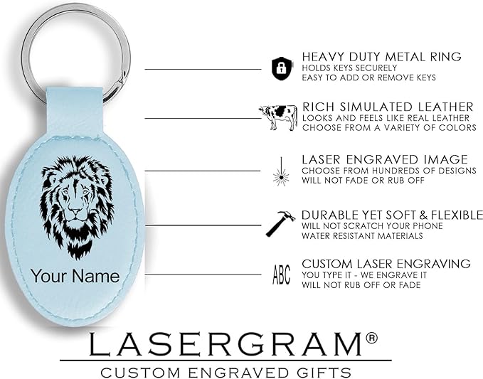 LaserGram Oval Keychain, Quad, Personalized Engraving Included (Light Blue)