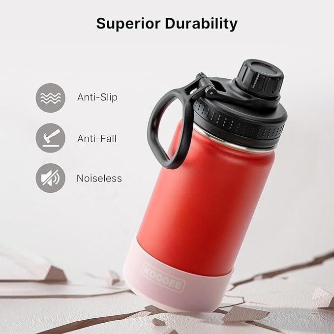 koodee Stainless Steel Water Bottle, 26 oz Double Wall Vacuum Insulated Sports Bottle with Leakproof Spout Lid (Canyon Red)