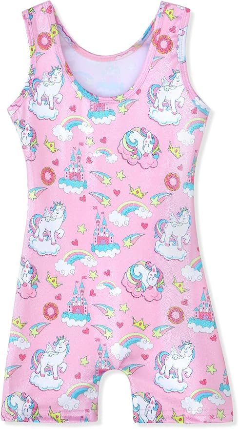 HOZIY Gymnastics Leotards for Girls with Shorts Toddlers Biketards Rainbow Unicorn Dinosaur Mermaid Leopard Flower Galaxy