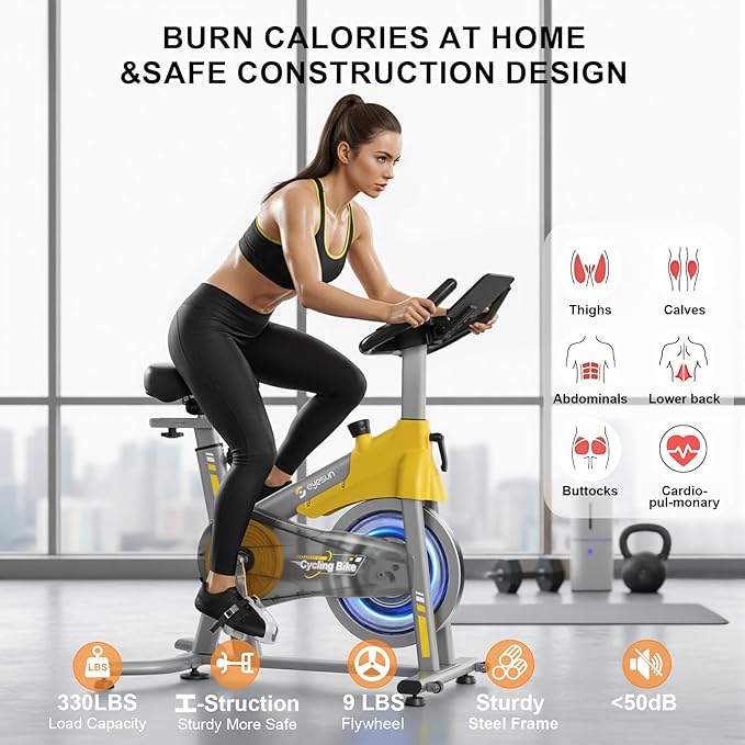 Exercise Bikes for Home,Indoor Cycling Bike with Adjustable Magnetic,Brake Pad Resistance Silent Belt Drive,330lbs Weight Capacity &Upgraded Version Seat for Home Cardio&Weight Loss