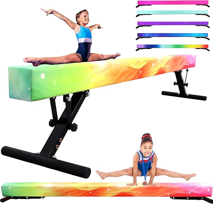 PreGymnastic 8FT Balance Beam, Raised Gymnastics Beam for Kids Ages 3-12, Home Gym Equipment for Training, Adjustable Balancing Beam Indoor, Off-Ground Competition Style