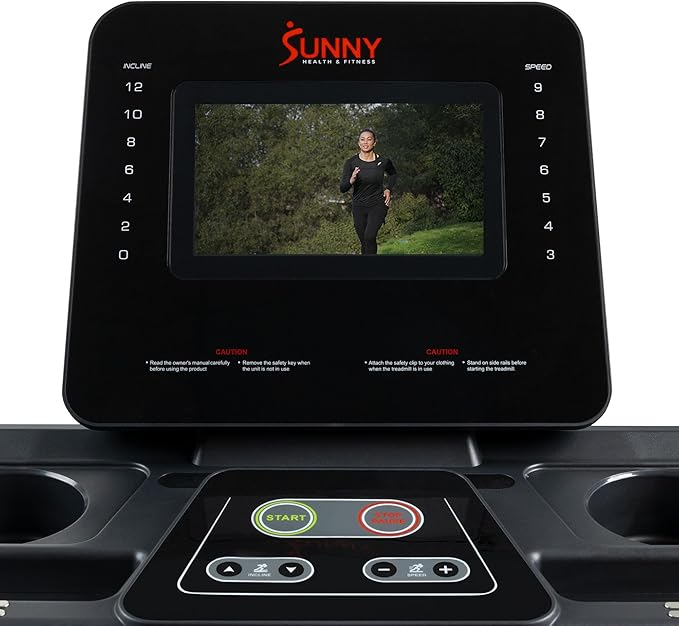 Sunny Health & Fitness Smart Heavy-Duty Auto Incline Treadmill with 20" Running Deck and Free SunnyFit App Connection