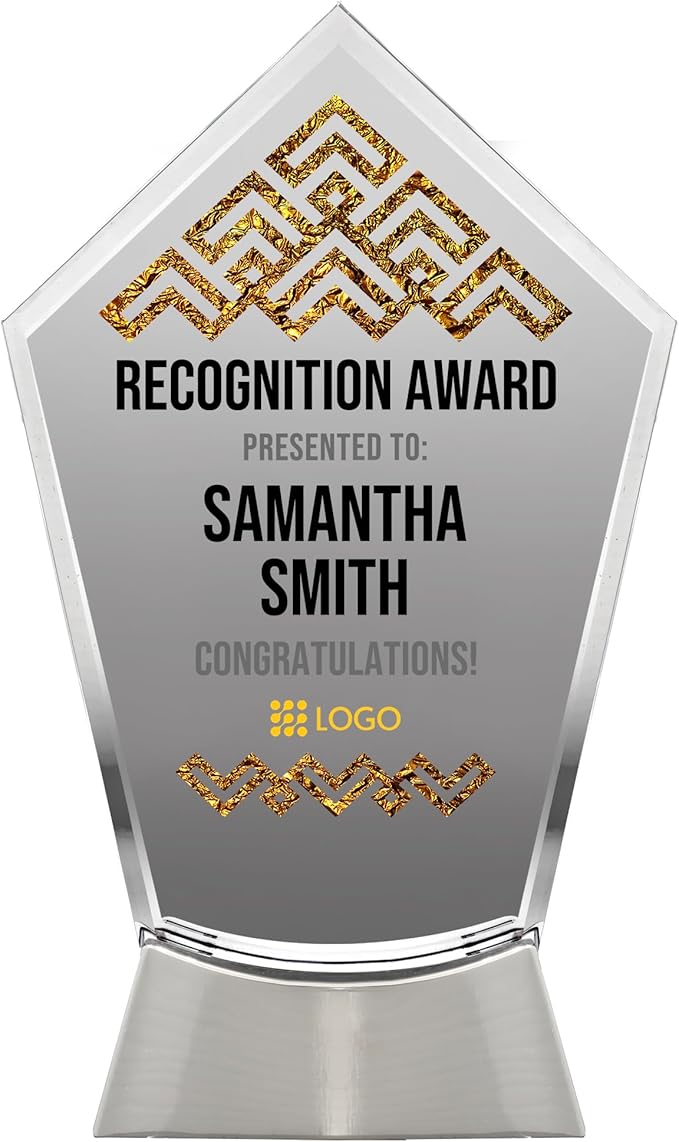 7 1/2" Personalized Glass Plaque for Awards and Trophies Custom Award for Employee of the Month, Retirement, Leadership and Appreciation Gift J Awards (D2)