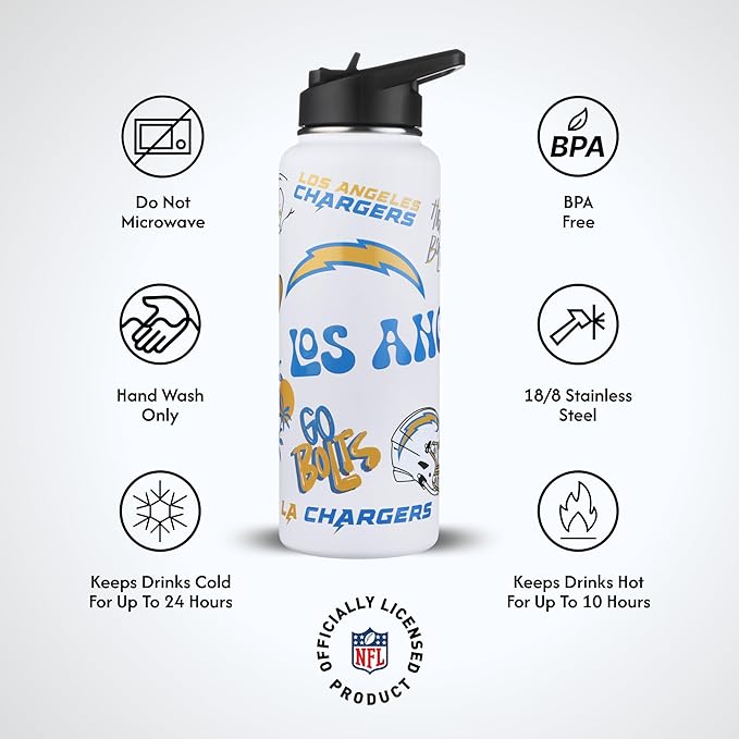 The Memory Company Officially Licensed NFL 34oz Water Bottle - Premium Stainless Steel Double-Wall Insulated, Leakproof Design