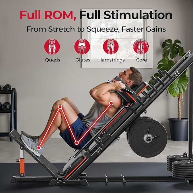 FEIERDUN 3‑in‑1 Leg Press Hack Squat Machine with Stretch Board – Adjustable Leg Press Machine for Home Gym with Full Range of Motion & Ultra-Quiet Pulley System