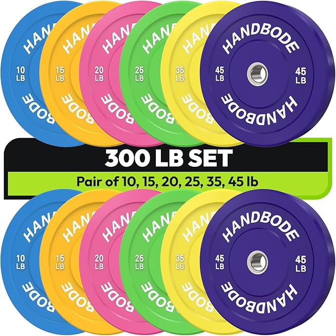 2-Inch Weight Plates High Bounce, Olympic Bumper Plate Set 45/100/160/190/260/300lb, Colored Weight Plates Set for Home Gym, Barbell Weights Rubber Strength Training Plate for Weight Lifting