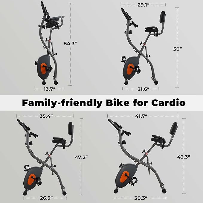 Exercise Bike, Stationary Bike for Home, Folding Exercise Bike with 10 Level Magnetic Resistance, Arm Resistance Bands &Pulse Sensor, LCD Monitor for Home Workout