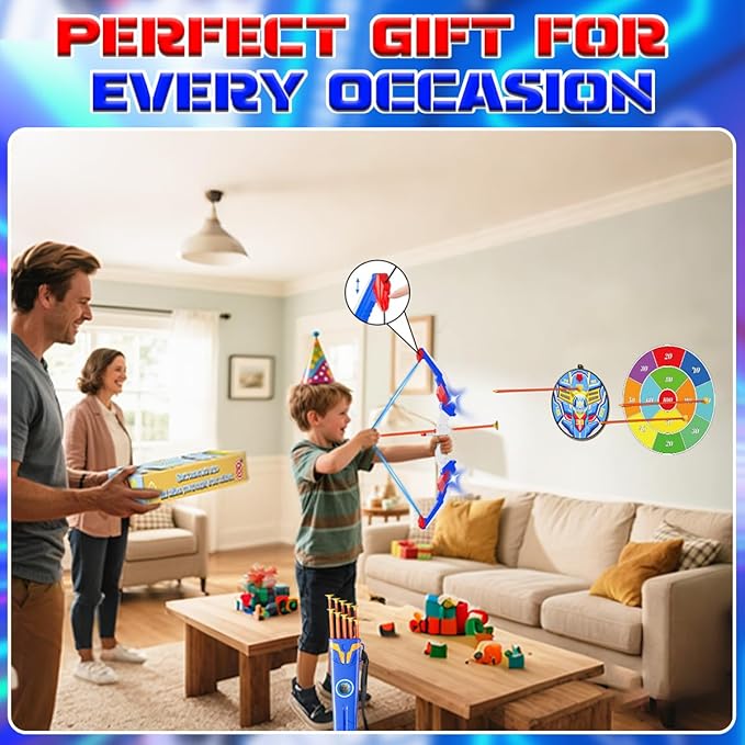 Kids Bow and Arrow Set, LED Light Up Archery Toy Set with Suction Cup Arrows, Standing Target & Quiver, Indoor and Outdoor Toys Sport Gifts for Kids, Boys & Girls Ages 4 5 6 7 8 9 10 11 12