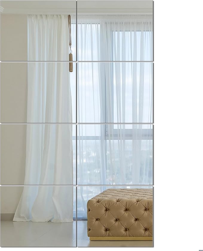 Ruomeng Full Length Wall Mirror Tiles, Gym Mirrors 12" x 15" x 8Pcs Square Wall Mounted Mirror, Frameless Mirror Tiles for Home Gym, Bedroom, Door