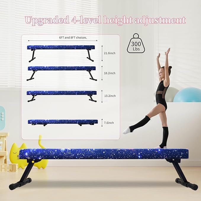 8FT Adjustable&Foldable Gymnastics Balance Beam,Home Gym Equipment,Easy Assembling and Storage,No Tool Require,for Kids Children Girls Training