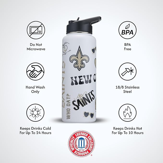 The Memory Company Officially Licensed NFL 34oz Water Bottle - Premium Stainless Steel Double-Wall Insulated, Leakproof Design