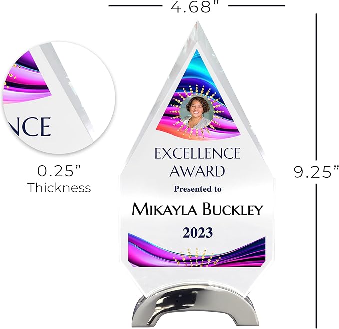 9 1/4" Personalized Glass Plaque for Awards and Trophies, Custom Award for Employee of the Month, Retirement, Leadership and Appreciation Gift P (Design 6)