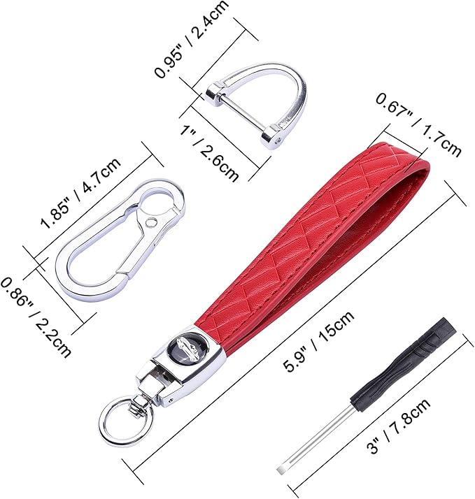 Wisdompro Microfiber Leather Car Keychain, Universal Key Fob Keychain Leather Key Chain Holder with 3 Keyrings and 1 Screwdriver for Men and Women - Red