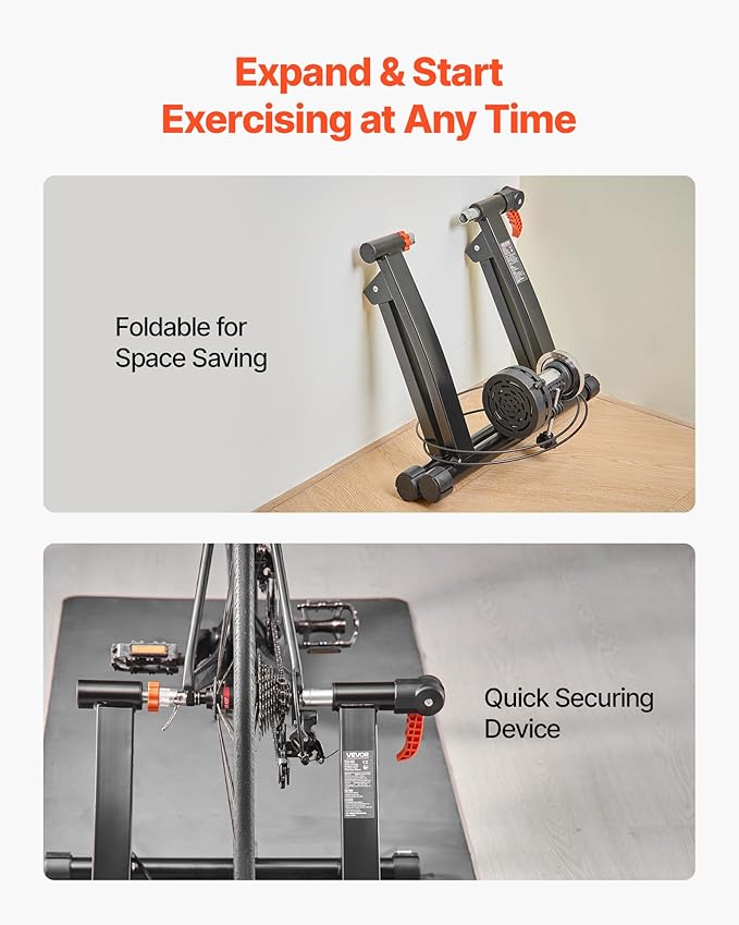 VEVOR Bike Trainer: 3 Types - Smart (1-13L, Compatible with Zwift App), Fluid, or 6L Magnetic for 26-29"/700C Wheels, Foldable Stand with Quick Release & Wheel Riser Block