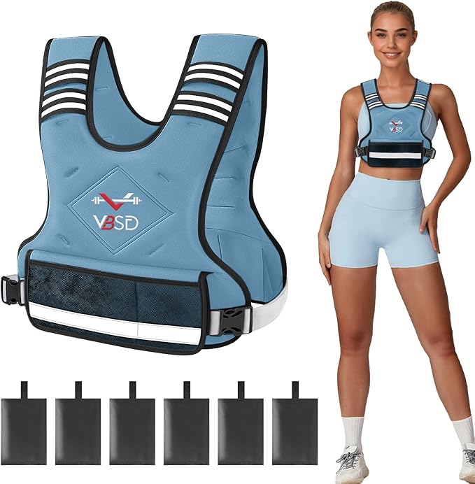 VBSD Adjustable Weighted Vest for Women Men 4-10lb/11-20lb/20-32lb Vest with 6 Ironsand Weights Body Weight Vest with Reflective Strip for Running Walking Strength Training Workouts