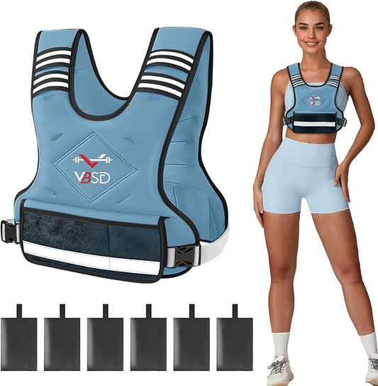 VBSD Adjustable Weighted Vest for Women Men 4-10lb/11-20lb/20-32lb Vest with 6 Ironsand Weights Body Weight Vest with Reflective Strip for Running Walking Strength Training Workouts