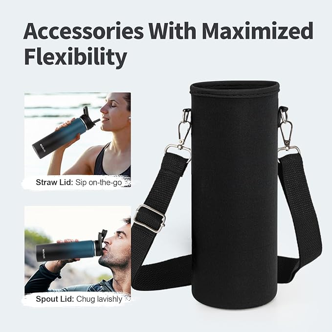 24 oz Insulated Water Bottle with Straw (Cold for 48 Hrs), Stainless Steel Triple Wall Vacuum Sports Water Jug, Leakproof Hydro Cup Flask with Paracord Handle & Straw Spout Lids & DIY Stickers