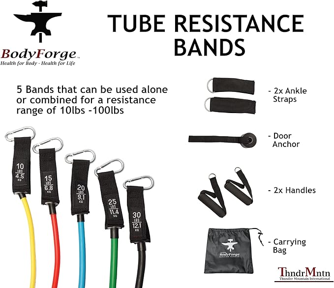BodyForge Resistance Bands, Exercise Bands, Resistance Bands for Working Out, Work Out Bands with Handles for Men and Women Fitness, Strength Training Home Gym Equipment