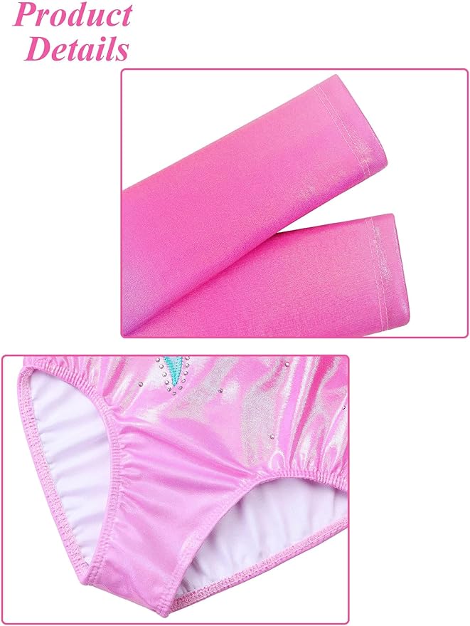 BAOHULU Gymnastics Leotards for Girls Long Sleeve Sparkly Cute Pattern Dance Outfit with Matching Shorts Set