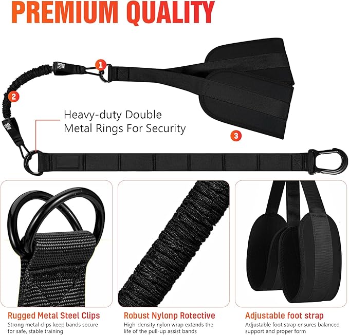 Pull Up Assistance Bands 300 lbs – Heavy Duty Adjustable Pull Up Bar Resistance Bands Set with 4 Assistance Bands, Dual Foot Rest, Nylon Straps & Door Anchor for Unisex Home Gym Strength Training