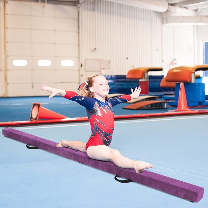 Giantex 7FT/8FT/9FT Balance Beam, Folding Gymnastics Beam w/Carry Handles, Floor Foam Gymnastics Equipment for Kids, Non Slip Rubber Base for Exercise, Practice & Professional Home Training