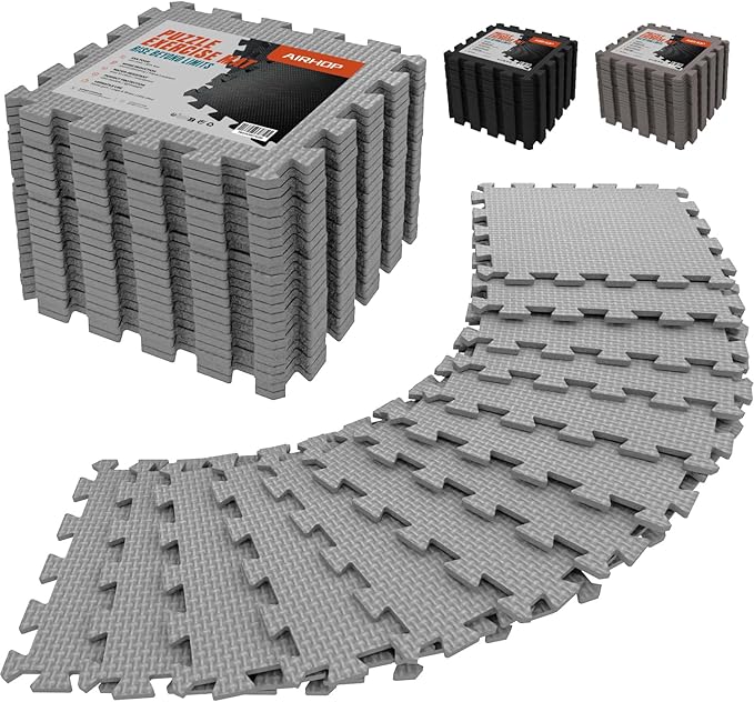 AIRHOP 12x12In Thick 18 Tiles Gym Floor Mat, High-Density EVA Foam Puzzle Gym Mat, Interlocking Foam Floor Tiles for Home Gym Exercise Equipment, Play Workout Garage Kitchen Flooring