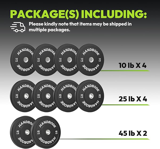 2-Inch Weight Plates High Bounce, Olympic Bumper Plate Set 45/100/160/190/260/300lb, Colored Weight Plates Set for Home Gym, Barbell Weights Rubber Strength Training Plate for Weight Lifting