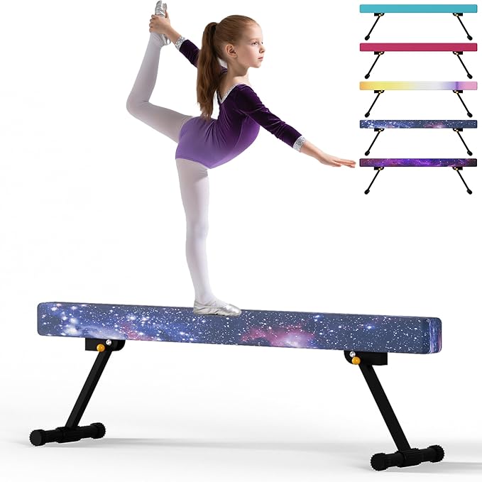EL&IT·Wings 6ft/8ft Gymnastic Balance Beam, Adjustable High and Low Level Floor Beam - Highly Stable - Gym Practice Training Equipment for Kids Children Girls Home