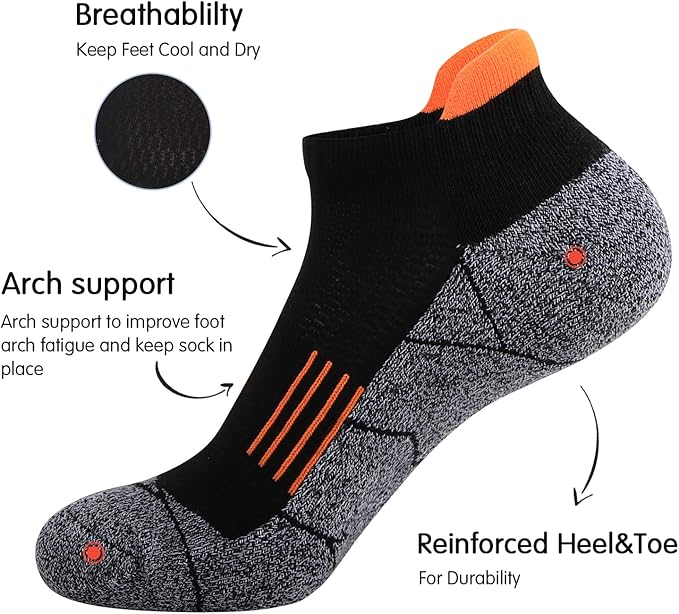 JOYNÉE Mens Ankle Athletic Low Cut Socks Running Sports Cushioned Sock for Men 6 Pack