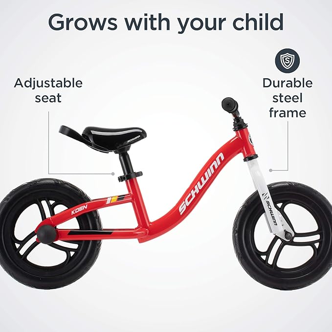 Schwinn Elm and Koen Bike or Balance Bike, 12-18 Inch Bike for Kids Ages 2-13, Black, Blue, Red, Teal, Pink or Purple, SmartStart Ergonomic Design, Adjustable Seat Grows with Child, Training Bicycle