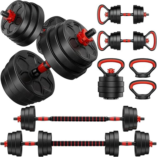 Adjustable Dumbbells, 22/33/44/66/88LBS Free Weight Set with Connector, 4 in 1 Weight Set Used as Kettlebells, Barbell, Push up Stand, Fitness Exercises for Home Gym Suitable Men/Women