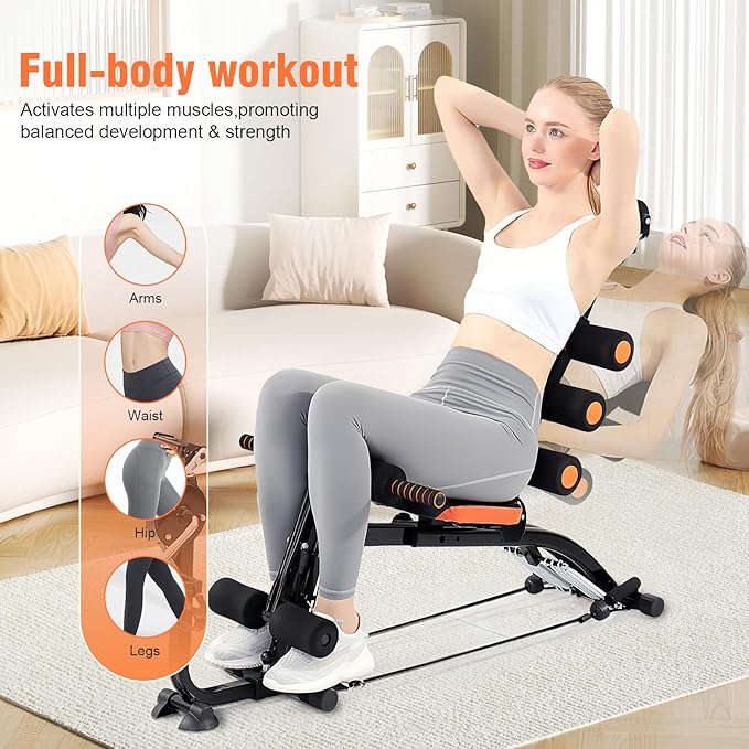 Abdominal Workout Bench – Adjustable Sit-Up Machine with Leg Lock – Home Gym Core Trainer for Abs, Crunches, Leg Raises – Foldable, Heavy-Duty Steel Frame – Max Weight 240LB